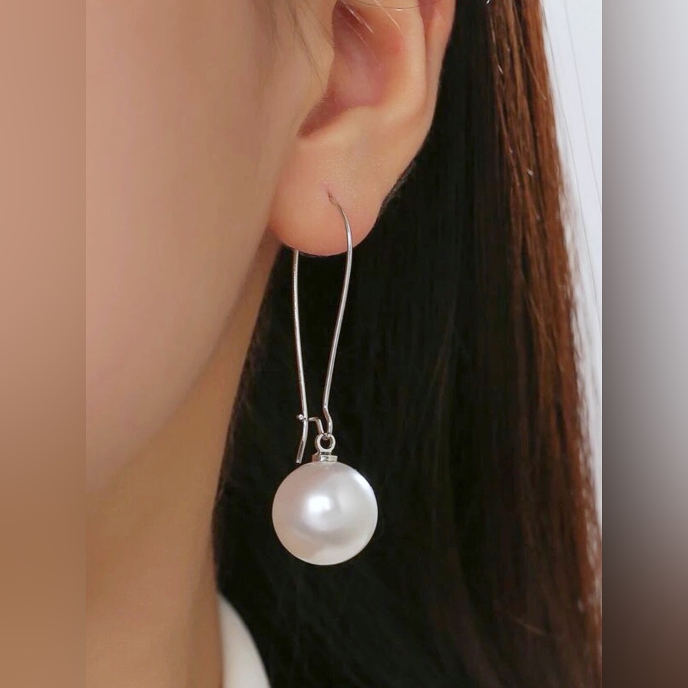 New Threader Style Pearl Drop Dangle Earrings - Kidney Wire Dangle - Picture 13 of 16